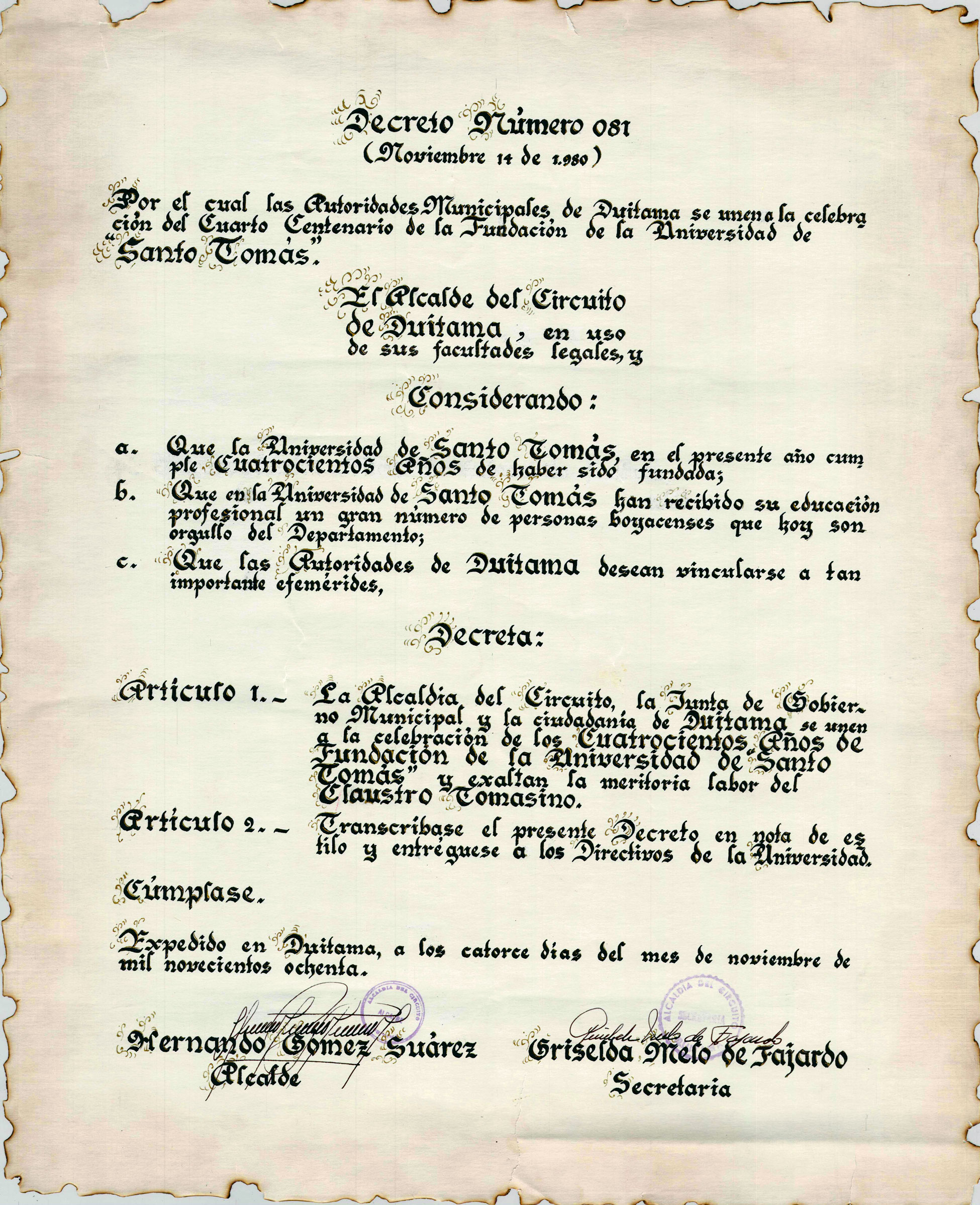 Decreto No 081 14 de Noviembre 1980 